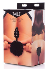 Black Bunny Tail Anal Plug with Fuzzy Tail and Tapered Tip Black Tails